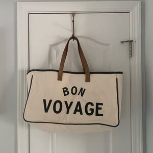 Canvas Tote bag - Bon Voyage shopping travel beach Santa Barbara leather handles